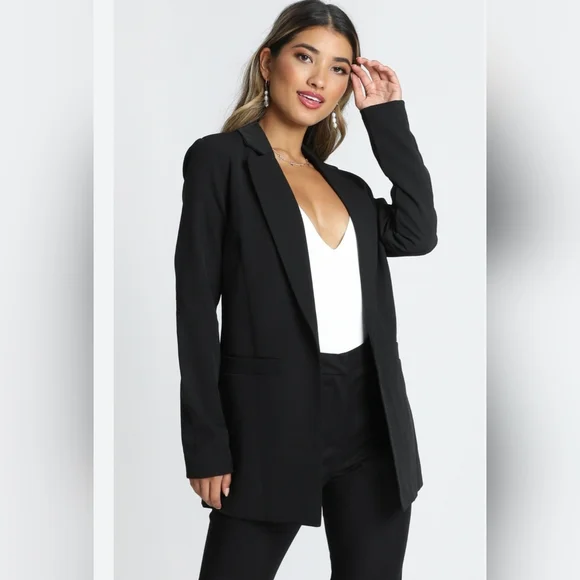 JOSEPHINE CHAUS VINTAGE BLACK LONG BLAZER ONE BUTTON SIZE 10 CIRCA 80'S - Picture 1 of 13